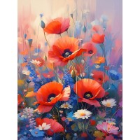 Картина по номерам холст на подрамнике 30х40 Ароматные маки 30 цветов Х-5198 Рыжий кот