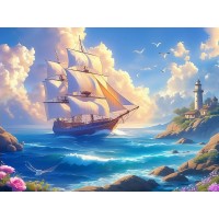 Картина по номерам холст на подрамнике 30х40 Корабль в бухте 30 цветов Х-5181 Рыжий кот