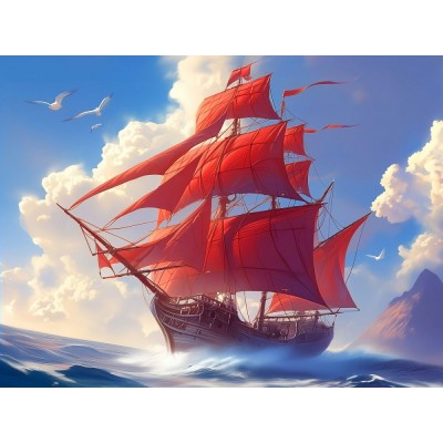 Картина по номерам холст на подрамнике 30х40 Красные паруса 30 цветов Х-5182 Рыжий кот