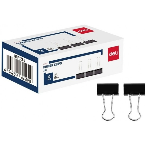 Зажим для бумаг 19мм 12шт черный 2052841 Deli  EZ65