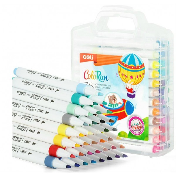 Маркер акриловый Набор 36 цветов 1мм пулевидный, водостойкий  Deli 8/48 EC189-36