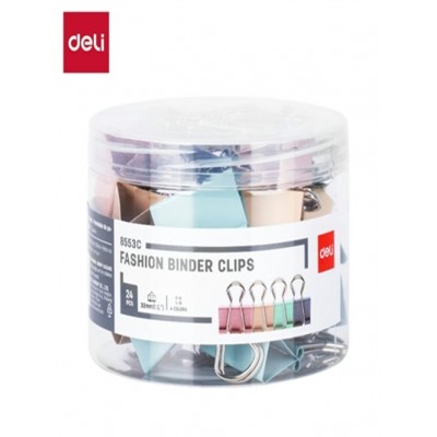 Зажим для бумаг 32мм 24шт пастельные цвета, ассорти  Deli  E8553C
