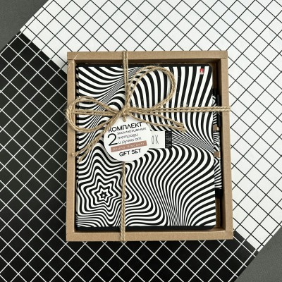 Набор подарочный тетрадь 48 листов А5 клетка Black&white полоски 2шт + ручка шариковая автоматическая ArtClick  синяя 0.5 мм 7-48-1210-2/4 Bruno Visconti