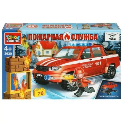ГородМастеров Игрушка 76  Конструктор. UAZ PICKUP. Пожарная служба/76 дет SB-3630 Китай