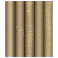 MESHU/Бумага упаковочная  крафт. Golden Pattern70 х 100 см/MS_55007/ассорти 5 дизайнов