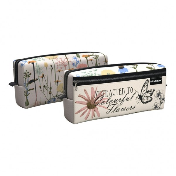 Пенал мягкий 2 отделения 21х10х5см квадро Wild Flowers 57184 ErichKrause