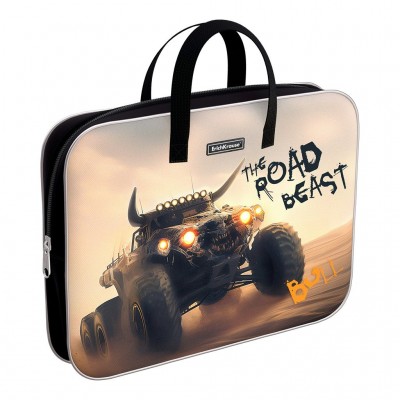 Папка на молнии А4+ 36х29см текстиль Road Beast с ручками, расширение 7см 62915 ErichKrause