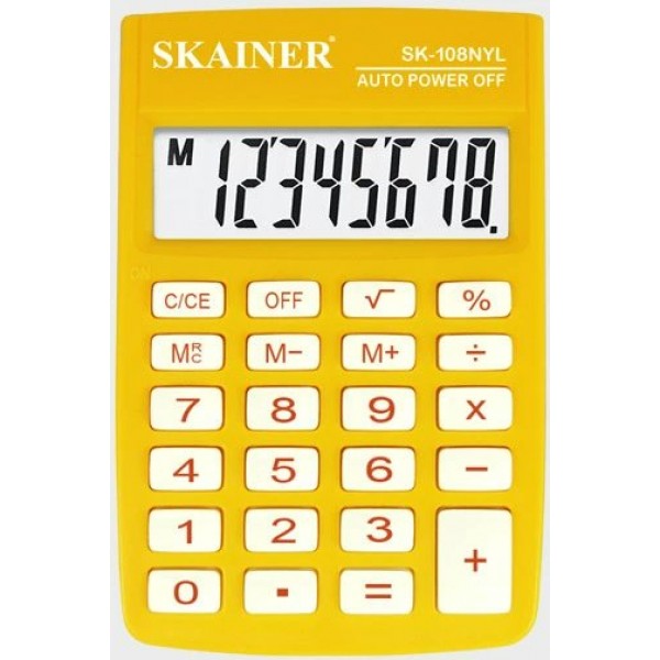 Калькулятор 8-разрядный 58x88x10мм желтый, карманный SK-108NYL Skainer  030/20003