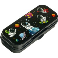 Пенал 1 отделение пластиковый 215х90х43мм футляр Космонавты черный металлик ПН-31464 Стамм  366468