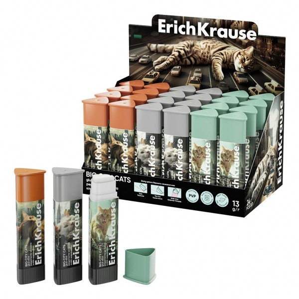 Клей карандаш 13гр Prism Big City Cats ассорти 63166 ErichKrause 24/288