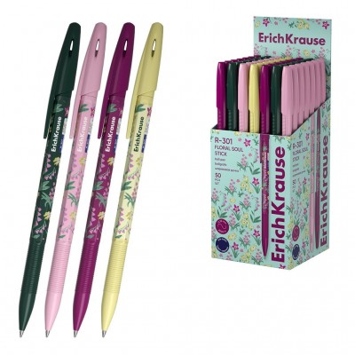 Ручка шариковая R-301 Stick Floral Soul синяя 0,7мм 63077 ErichKrause 50/400/3200