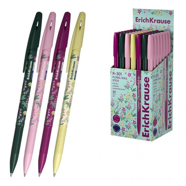 Ручка шариковая R-301 Stick Floral Soul синяя 0,7мм 63077 ErichKrause 50/400/3200