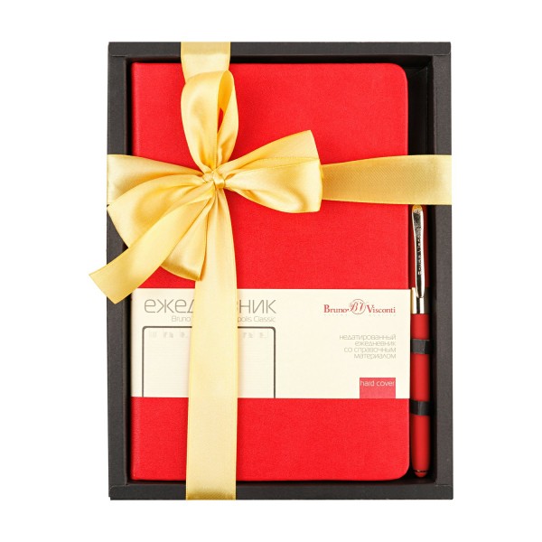 Набор подарочный Ежедневник недатированный А5 96 листов линия кожзам Megapolis classic красный + ручка шариковая 3-787/04-2 Bruno Visconti
