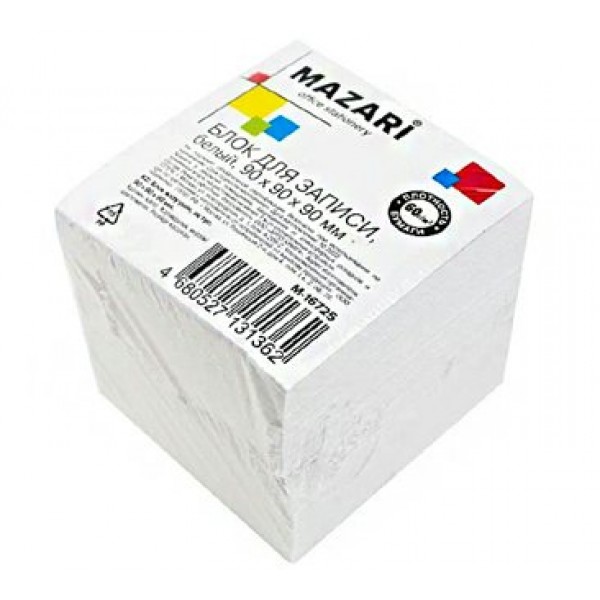 Блок бумажный 90х90х90мм белый 60г/м2 М-16725 Mazari