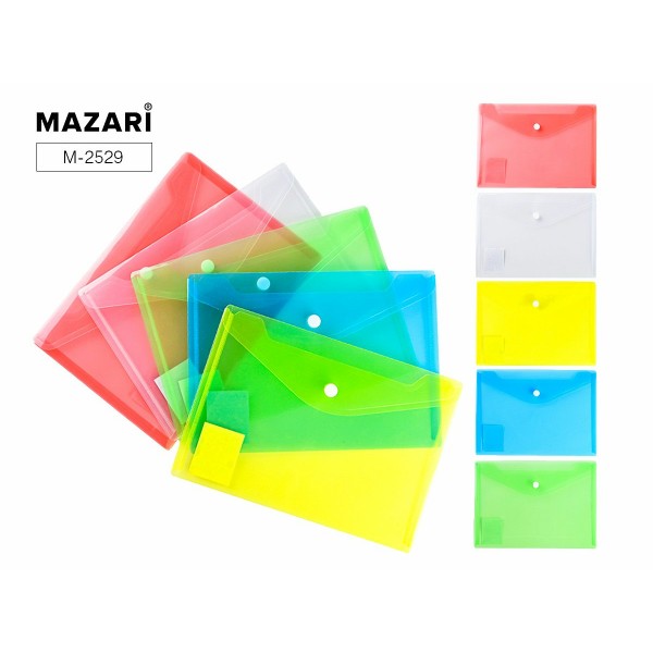 Папка конверт на кнопке 23,9х17см 180мкм Limpid ассорти М-2529 Mazari 12/600 Папка конверт на кнопке 23,9х17см 180мкм Limpid ассорти М-2529 Mazari 12/600
