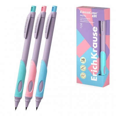 Карандаш механический 2мм ErgoLine® Kids Pastel HB с точилкой, треугольный грип 63833 ErichKrause 12/144/1728