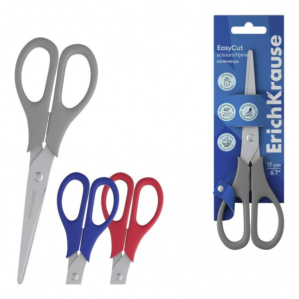 Ножницы канцелярские 17см EasyCut для левшей ассорти, блистер 60838 ErichKrause 12/240