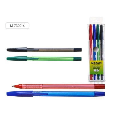 Ручка шариковая Stylus Набор 4 цвета 0,7мм цветной полупрозрачный корпус М-7302-4 Mazari 18/360