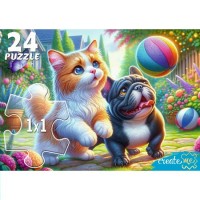 Рыжий кот Пазл-Макси 24  Кот и щенок с мячом УК24-0210 Россия