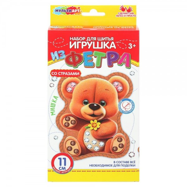 Шитье мягкой игрушки из фетра со стразами Мишка FETR-120530 МультиАрт