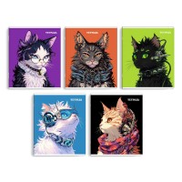 Тетрадь 48 листов А5+ клетка Кибер-кот выборочный твин лак, 60г/м2 68553 Феникс 5/50