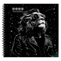 Скетчбук 40 листов 195х195 гребень Скетчпад Лев тиснение фольгой, жесткая подложка, 100г/м2 70457 Феникс 5/50