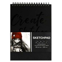 Скетчбук 40 листов А5+ 215х150 гребень, твердая обложка Скетчпад Девушка с котом матовая ламинация, 120г/м2 70197 Феникс