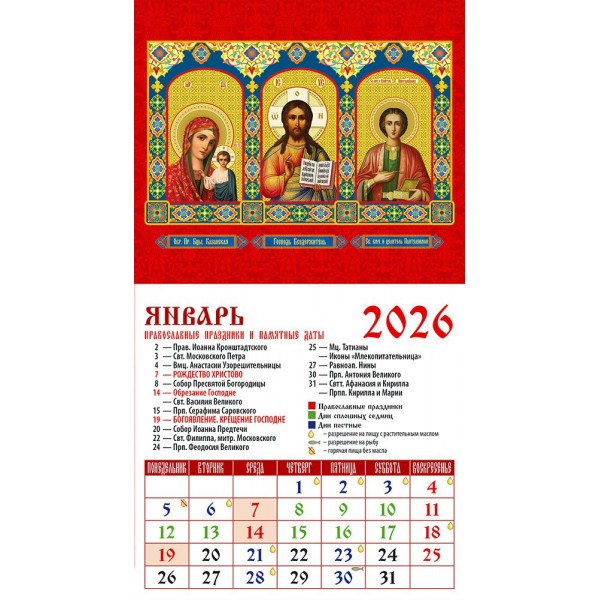ДеньЗаДнем/Календарь настенный магнитный с отрывным блоком 2026. Обр.Пр.Б - цы Казанская/94 х 167/20612/