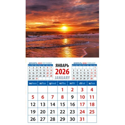 ДеньЗаДнем/Календарь настенный магнитный с отрывным блоком 2026. Морской закат/94 х 167/20615/