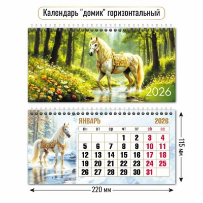Квадра/Календарь настольный домик на спирали 2026. Символ года/220 х 115/9553/