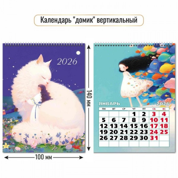 Квадра/Календарь настольный домик на спирали 2026. Кошка/100 х 140/9547/