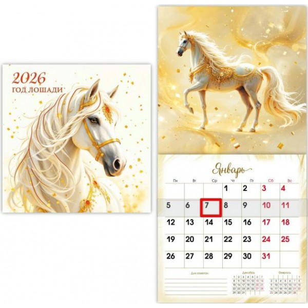 Квадра/Календарь настенный перекидной на скрепке с курсором 2026. Символ года 290 х 290/9772/