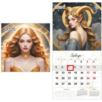 Квадра/Календарь настенный перекидной на скрепке с курсором 2026. Знаки зодиака 230 х 230/9785/