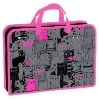 Папка на молнии А4 340х245х75мм Happy Cats 1 отделение, с ручками, пластик BR-PT-A47517 Berlingo  379350