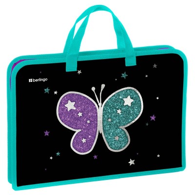 Папка на молнии А4 340х245х40мм Shining butterfly 1 отделение, с ручками, пластик BR-PT-A44001 Berlingo  366351
