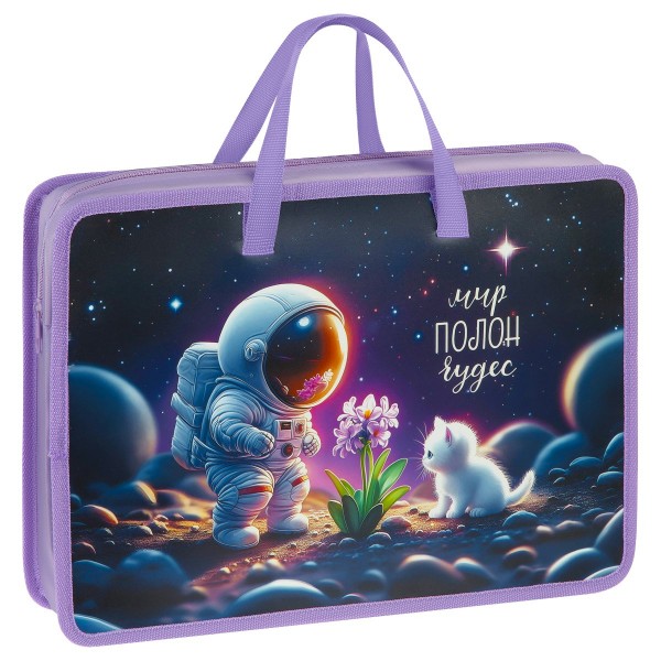 Папка на молнии А4 340х245х70мм A Wonderful World 1 отделение, с ручками, пластик ПТЛ-14Л70005 ArtSpace  380289