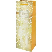 Миленд/Пакет бумажный ламинированный под бутылку. С Новым годом. Золотистый/120 х 360 х 85/ППК-2269/