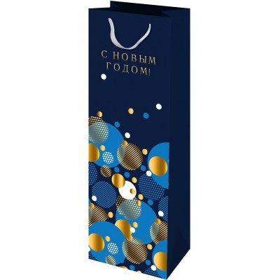 Миленд/Пакет бумажный ламинированный под бутылку. С Новым годом/120 х 360 х 85/ППК-2265/ Миленд/Пакет бумажный ламинированный под бутылку. С Новым годом/120 х 360 х 85/ППК-2265/