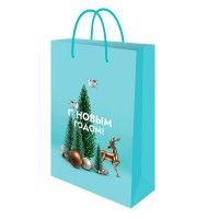 Миленд/Пакет бумажный ламинированный. С Новым годом. Бирюзовый с елкой/140 х 200 х 65/ППК-2283/ Миленд/Пакет бумажный ламинированный. С Новым годом. Бирюзовый с елкой/140 х 200 х 65/ППК-2283/