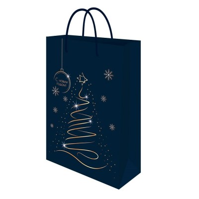 Миленд/Пакет бумажный ламинированный. С Новым годом. Синий с елкой/140 х 200 х 65/ППК-2280/