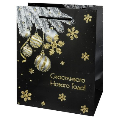Миленд/Пакет бумажный ламинированный. Счастливого Нового года. Новогодние ветки/180 х 230 х 100/ППК-2304/