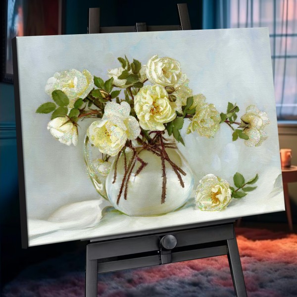 Картина по номерам холст на подрамнике 40х50 Белый майский букет Бузин с кристаллами из хрусталя 21 цвет SHR0587 Молли