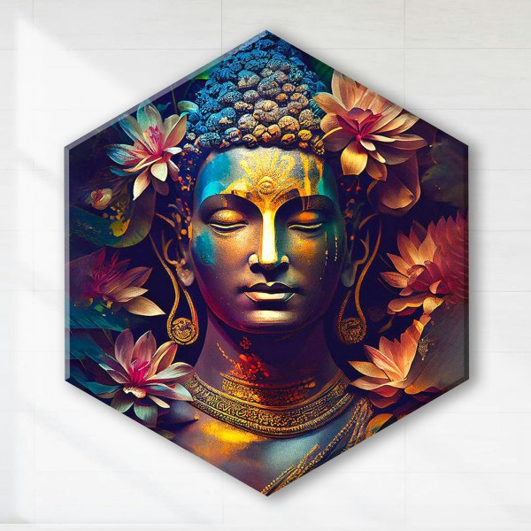 Картина по номерам холст на подрамнике 37х32 Будда гексагон с поталью 26 цветов VHR0005 Молли