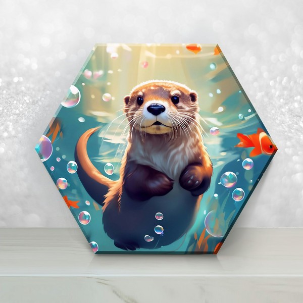 Картина по номерам холст на подрамнике 37х32 Милая морская выдра с кристаллами из хрусталя гексагон 30 цветов VSH0002 Молли