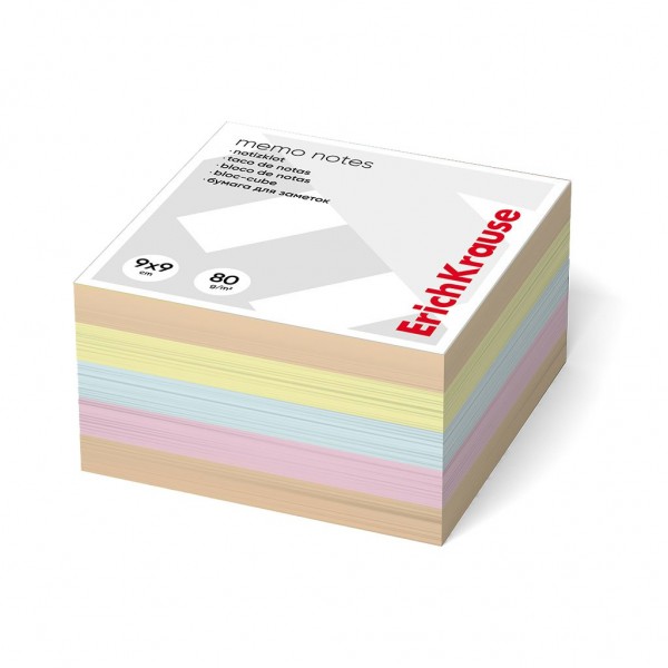 Блок бумажный 90х90х50мм на скоейке 4 цвета 80г/м2 62117 ErichKrause