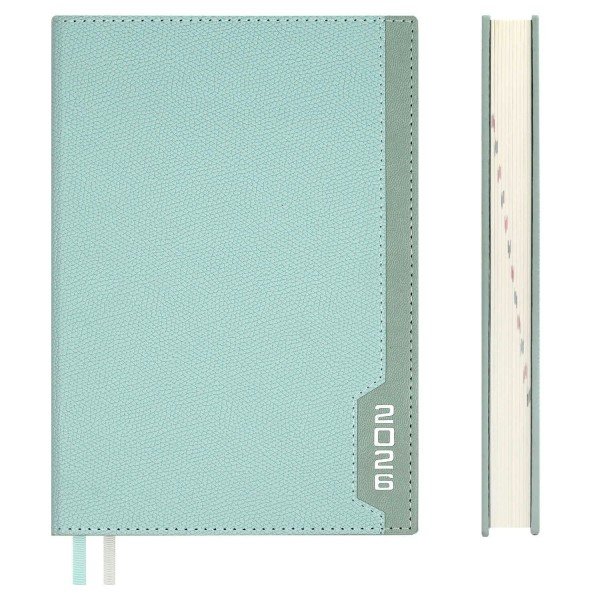 Ежедневник датированный 2026 А5 146х211 176 листов, линия, твердая обложка, кожзам Escalada Думай как миллиардер мятный, 2 ляссе, 70г/м2 70237 Феникс 15/30