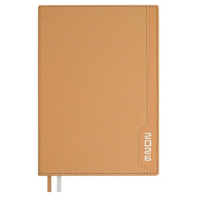 Ежедневник датированный 2026 А5 146х211 176 листов, линия, твердая обложка, кожзам Escalada Думай как миллиардер бежевый, 2 ляссе, 70г/м2 70238 Феникс 15/30