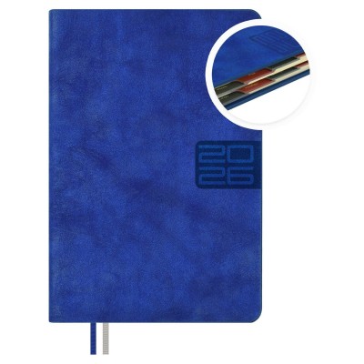 Ежедневник датированный 2026 А6 126х174 176 листов, линия, твердая обложка, кожзам Escalada Думай как миллиардер синий, 2 ляссе, 70г/м2 70292 Феникс 20/40