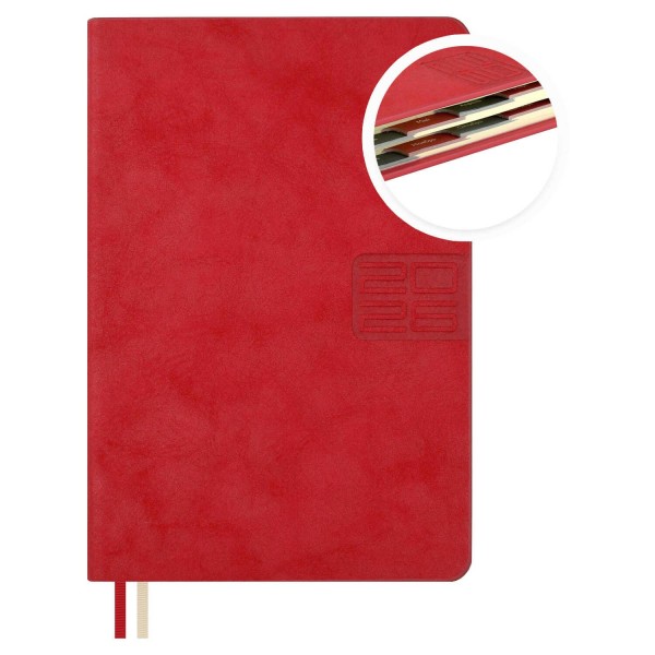 Ежедневник датированный 2026 А6 126х174 176 листов, линия, твердая обложка, Escalada Думай как миллиардер, кожзам Тиволи глосс красный, 2 ляссе, 70 г/м2 70293 Феникс 20/40