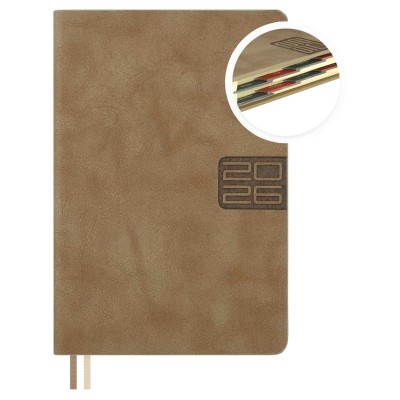 Ежедневник датированный 2026 А6 126х174 176 листов, линия, твердая обложка, кожзам Escalada Думай как миллиардер бежевый, 2 ляссе, 70г/м2 70294 Феникс 20/40